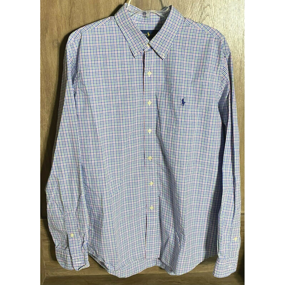 Ralph Lauren Blue Green Plaid Long Sleeve Button Up Casual Mens Shirt Size XL